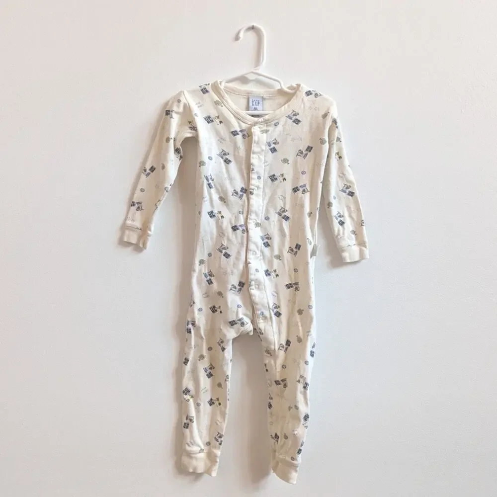 Vtg Y2K Baby Gap Pajamas Kids Sz 2T Yellow Teddy Bear One Piece
